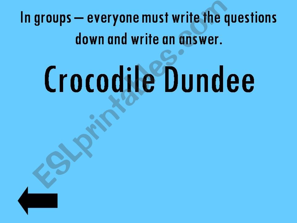 Crocodile dundee quiz game Australia