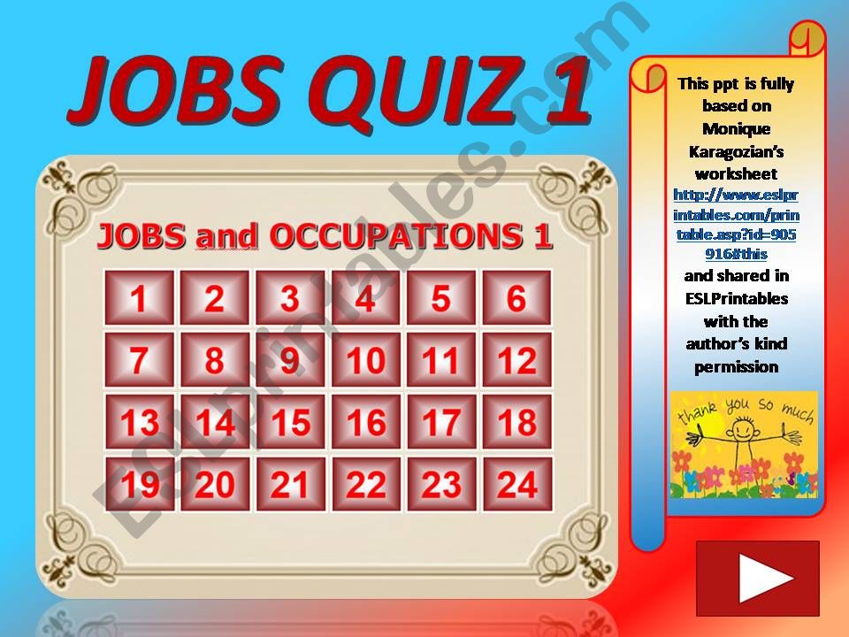 Jobs and Occupations QUIZ 1 (out of 4)
