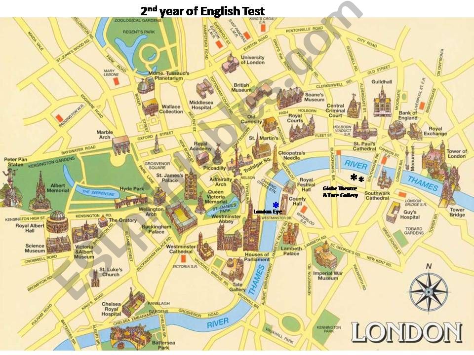 Test for 2nd year of ESL students - Directions, rooms and shops