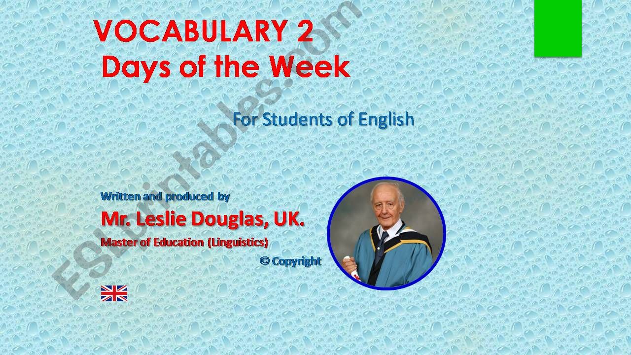 VOCABULARY 2. Days of the Week Game
