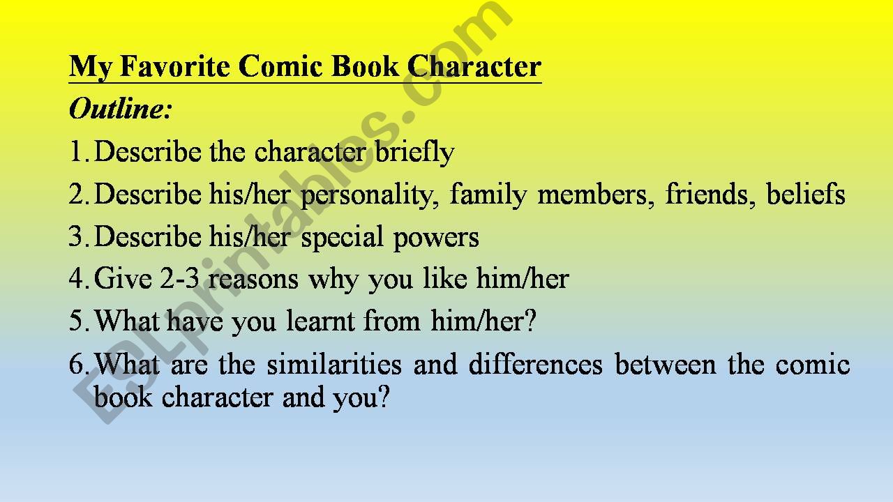 ESL - English PowerPoints: Writing: My Favourite Cartoon Character