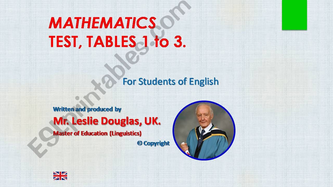 Times Tables, TEST TABLES 1 to 3