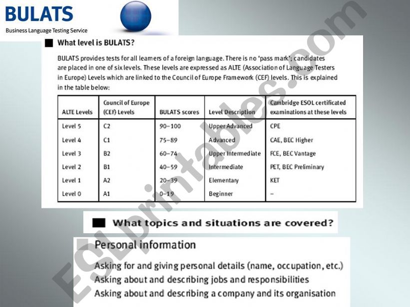 Business English test :BULATS computer test demo online