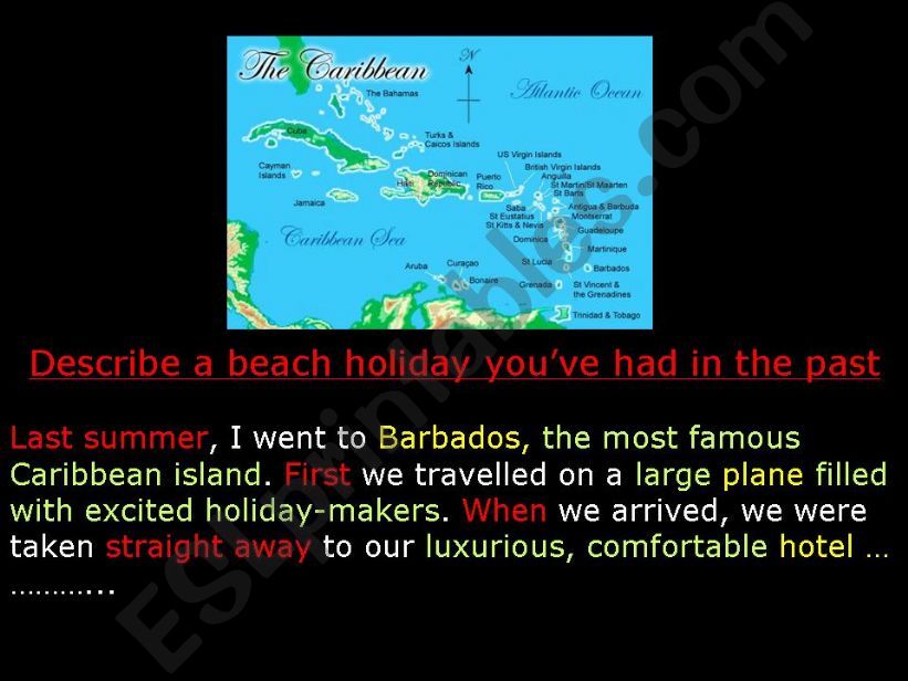 PPT showing model ofdescription of holiday in the past