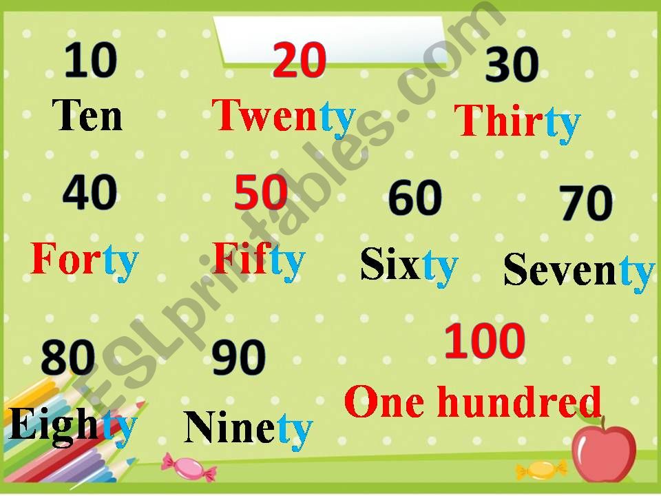 Numbers from 10 to 100 powerpoint