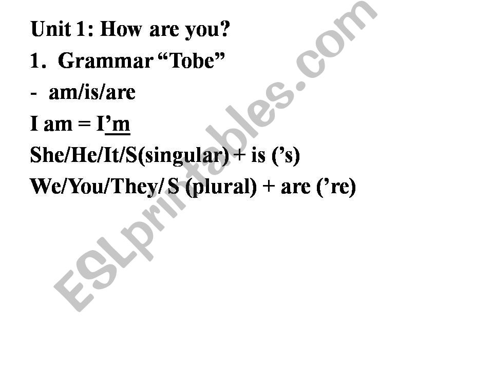 the verb tobe - personal pronous
