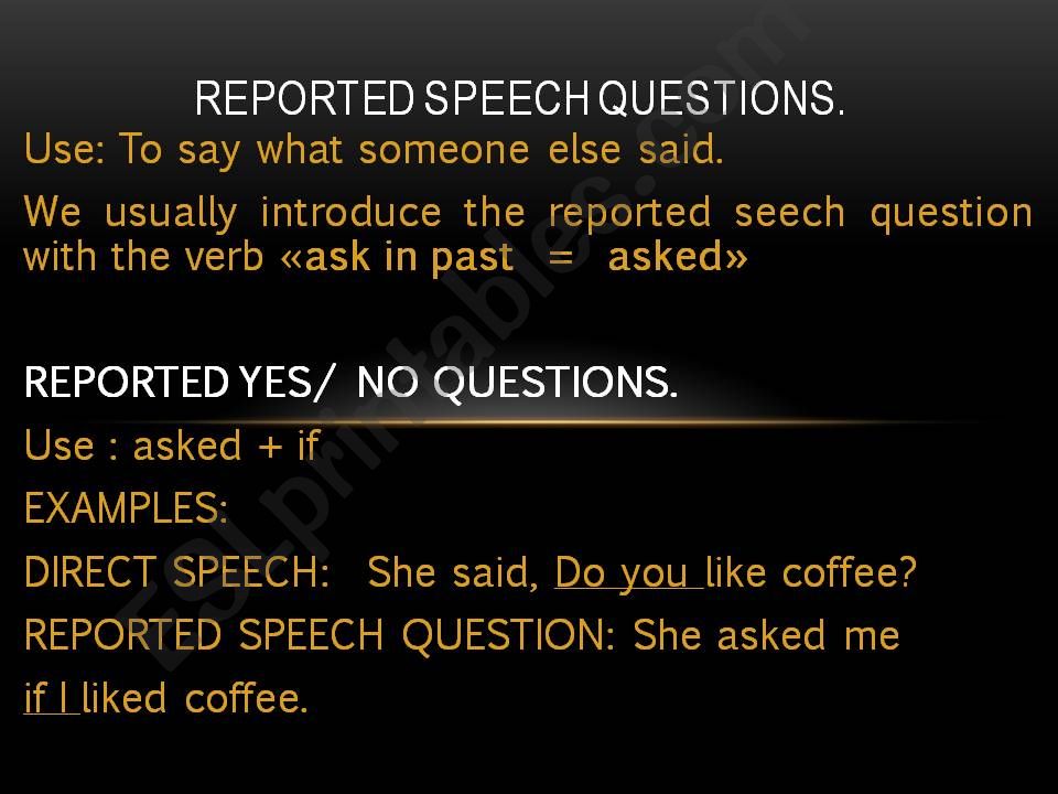 reported speech questions powerpoint