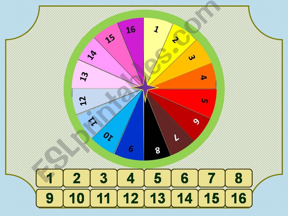 ESL English PowerPoints Spin the wheel shapes, school places