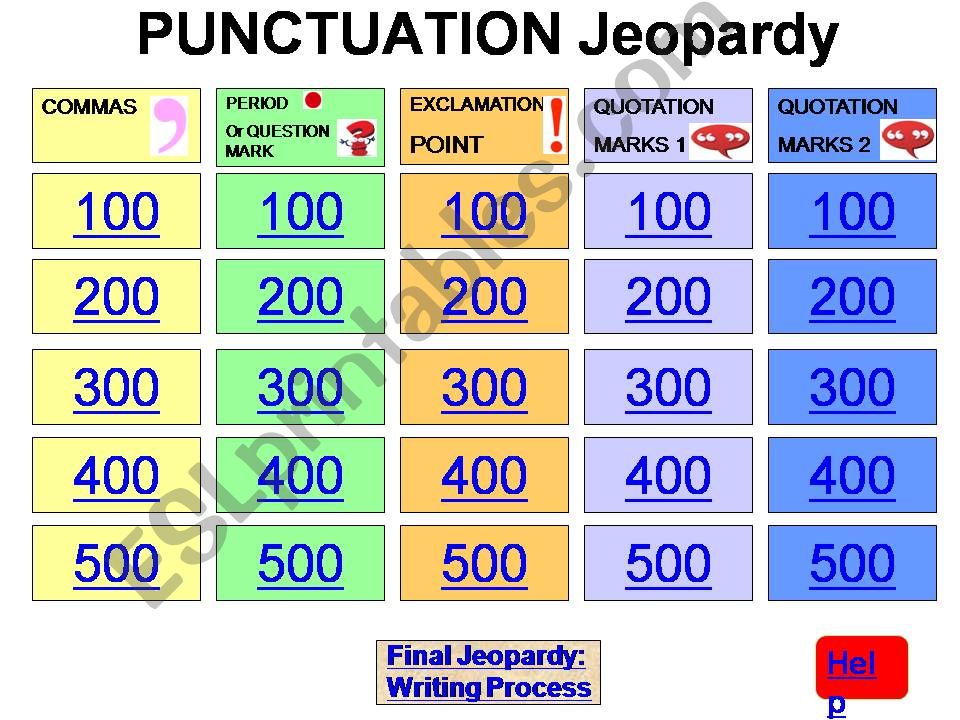 Punctuation Jeopardy Game powerpoint