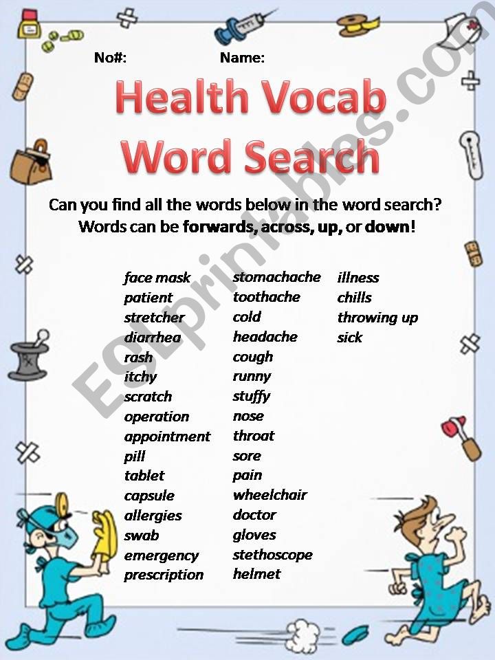 Health Vocabulary Word Search powerpoint