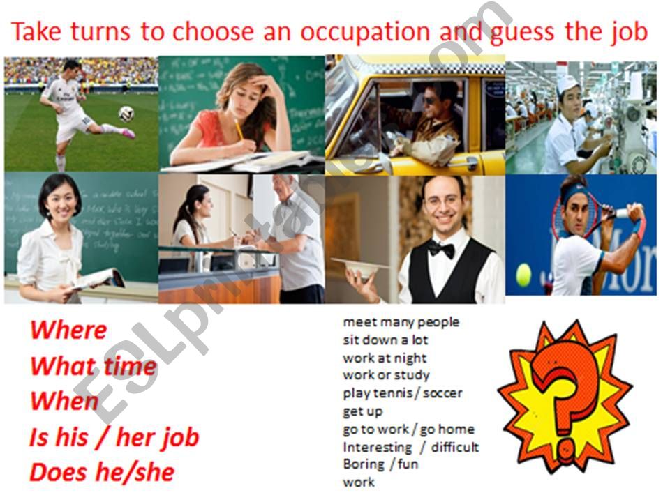Guess the job - Ask questions in present simple