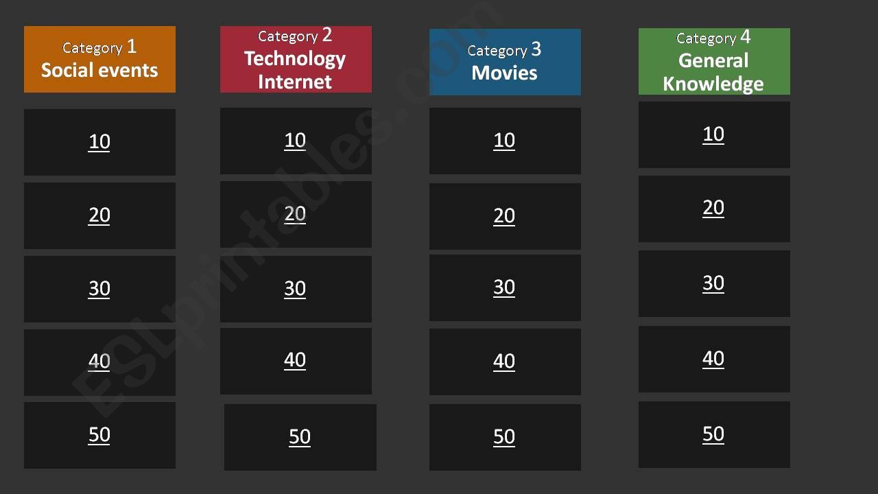 QUIZ SHOW FOR PRE-INTERMEDIATE/INTERMEDIATE STUDENTS