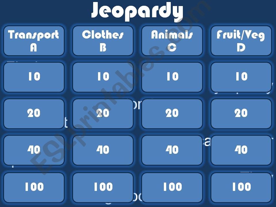 Jeopardy for younger students powerpoint