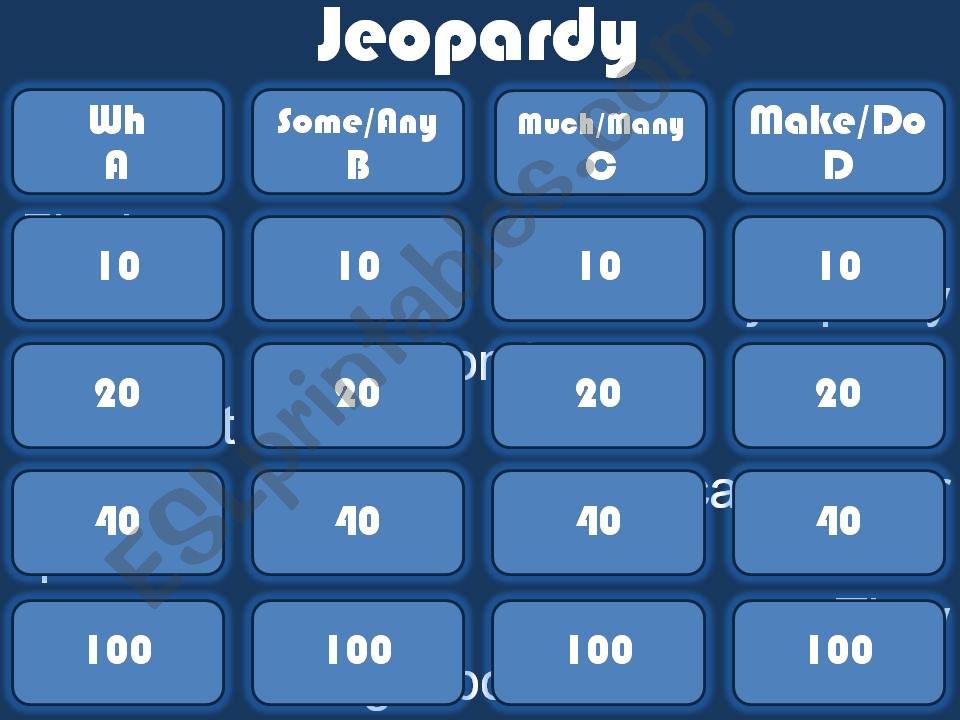 Jeopardy 3 for younger students Grammar