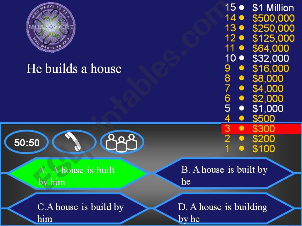 game passive voice (who want to be millionaire)