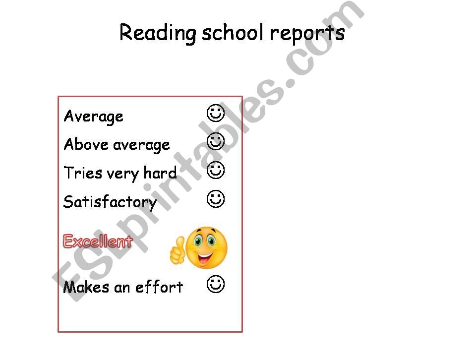 Vocabulary used on school reports