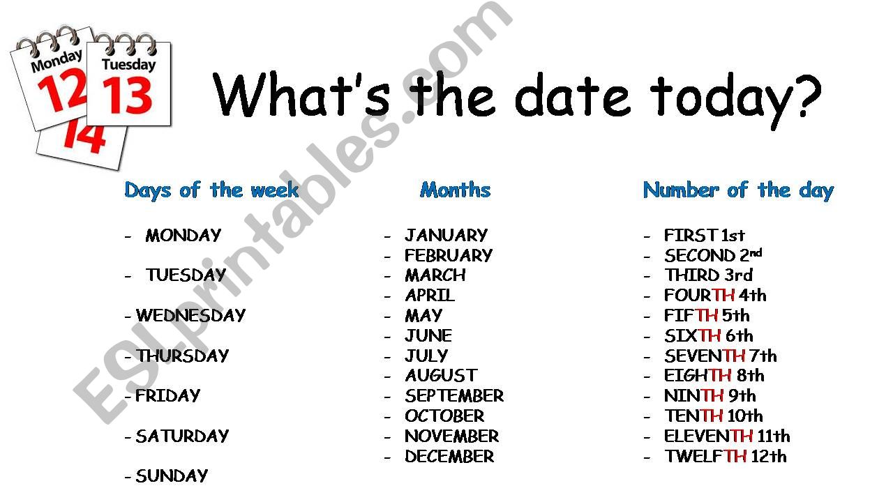 ESL English PowerPoints What s The Date Today 