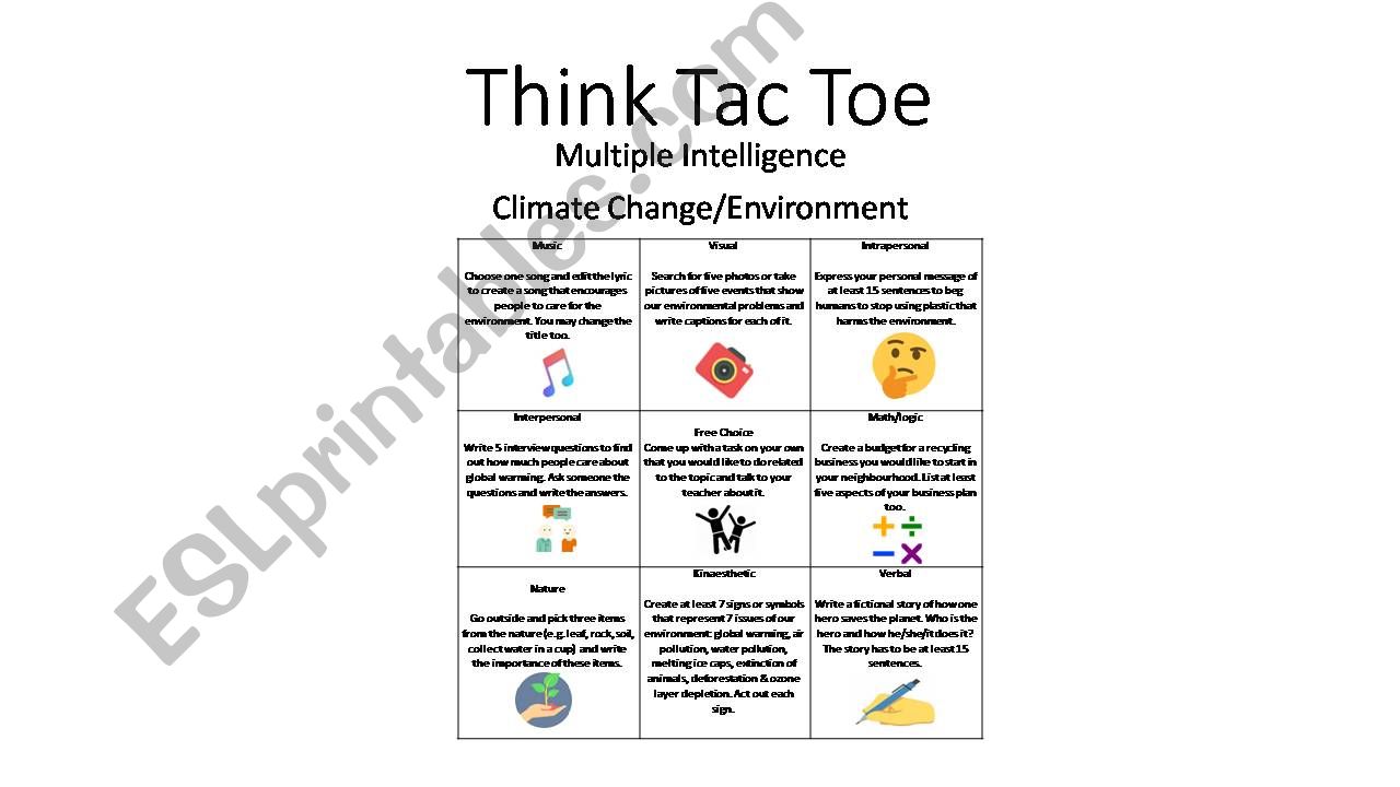 Think Tac Toe Multiple Intelligence (Climate Change/Environment)