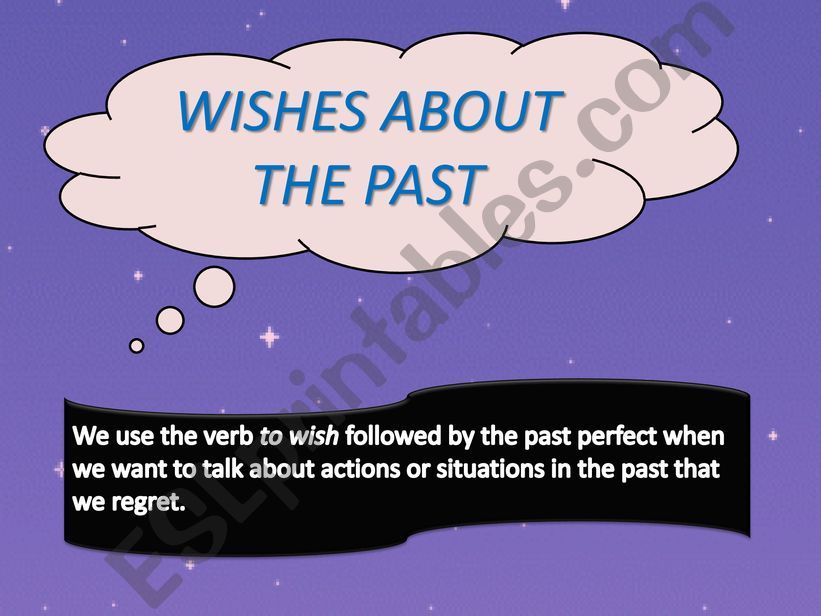 WISHES ABOUT THE PAST : I WISH + PAST PERFECT