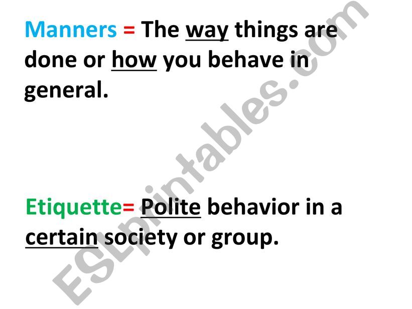 Manners and Etiquette powerpoint