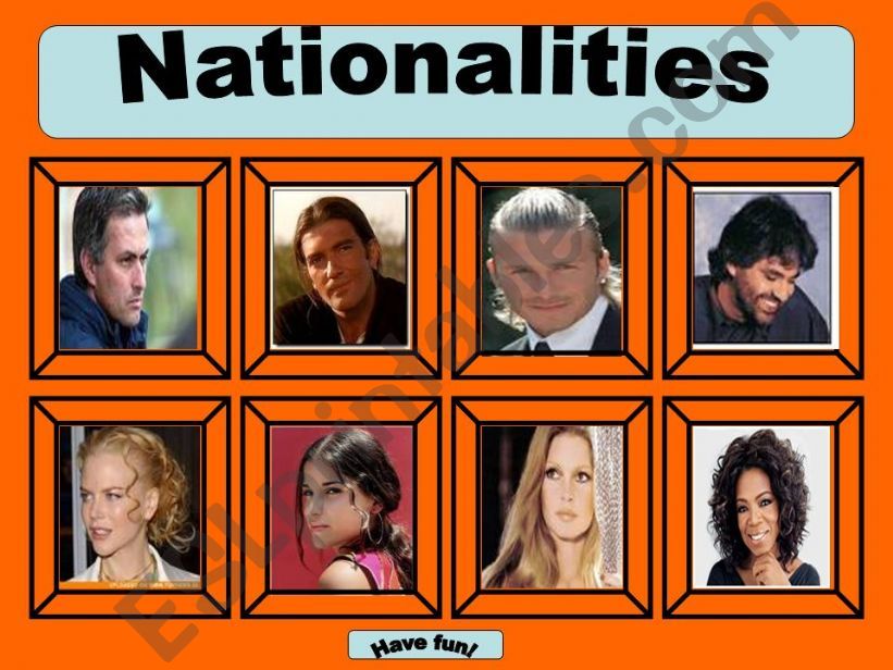 Nationalities game -Part 1 powerpoint
