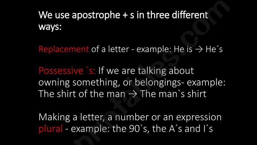 The different ways of using apostrophe + s