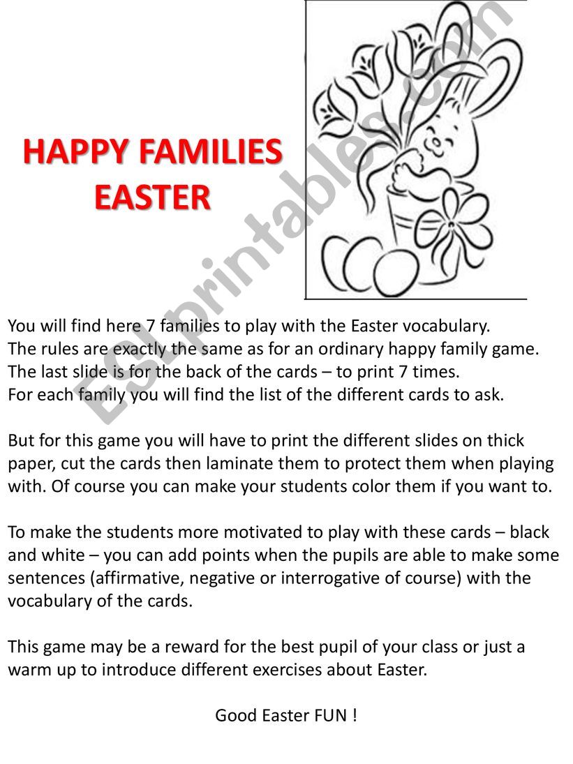 Happy Family Easter - Vocabulary, warm up and game