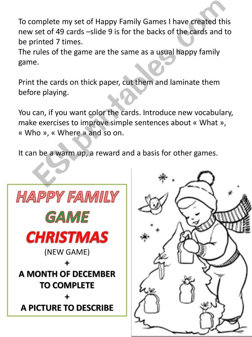 Happy Family Christmas - Vocabulary, warm up and game + 