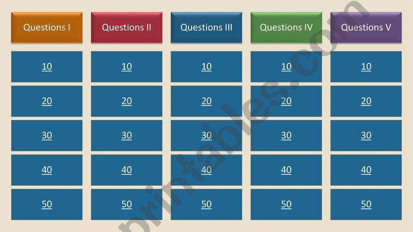 Wh- Questions Jeopardy Game powerpoint