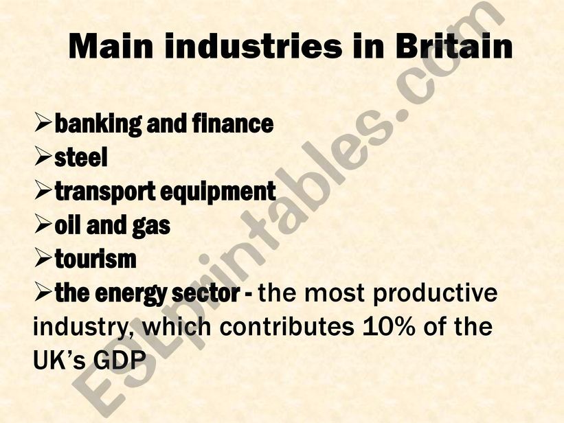 Main industries in Britain powerpoint