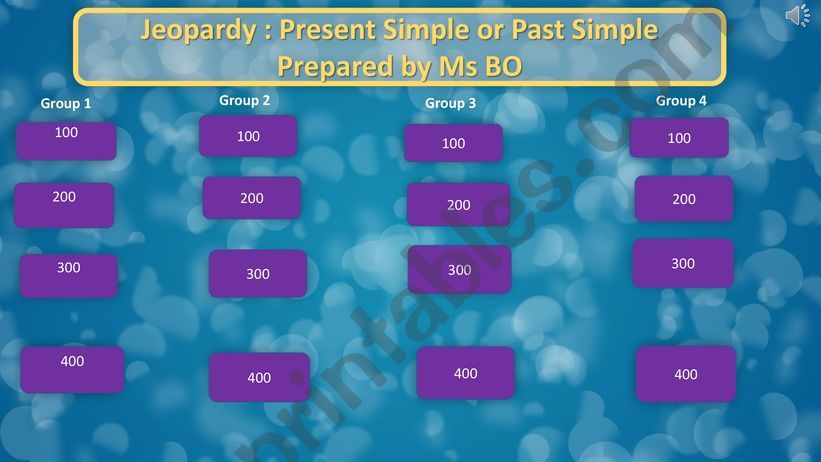 Jeopardy Past Simple Part 1 powerpoint