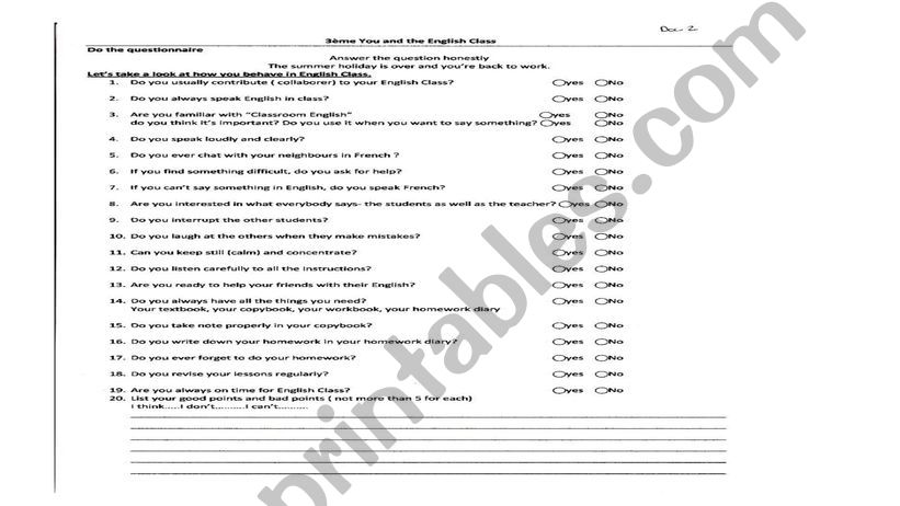 rules and recommendations for the English class