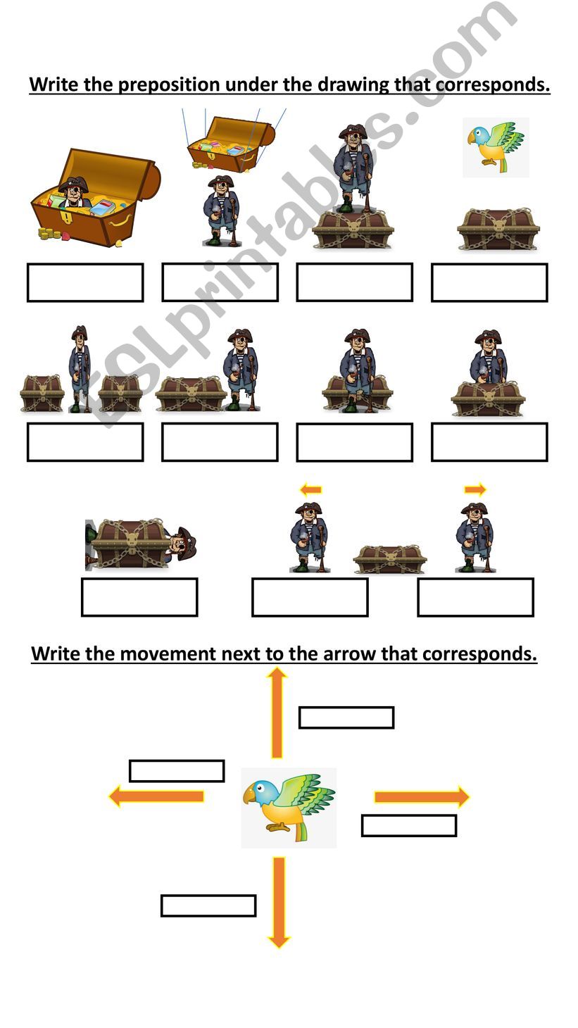 Worksheet - Preposition of places and movement - Pirate Theme
