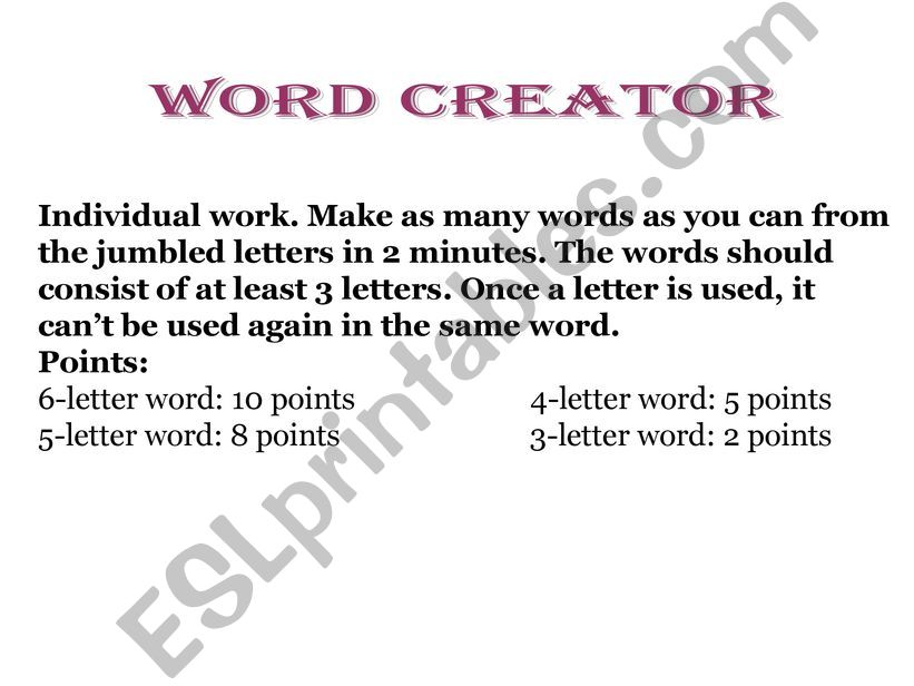 Word Creator powerpoint
