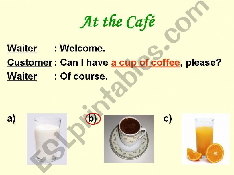 Asking for drinks at the cafe powerpoint
