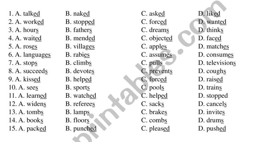 ed/es pronounce and tenses exercise