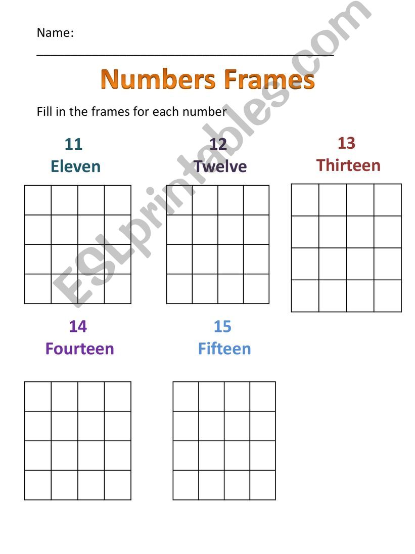 Numbers 11 to 15 frames powerpoint