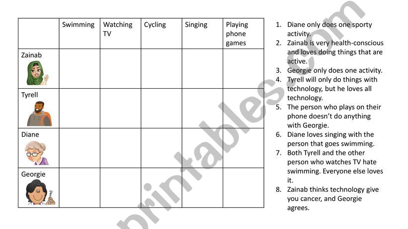 Hobbies Logic Puzzle powerpoint