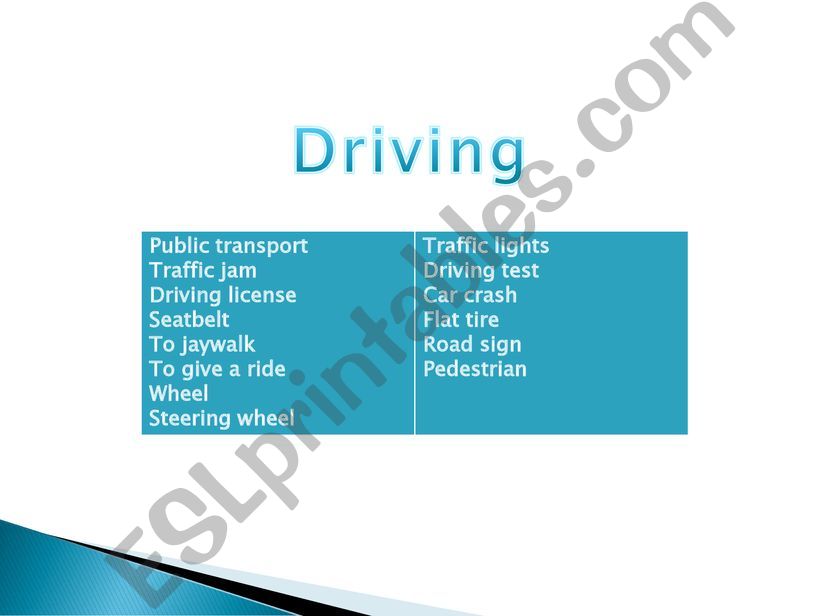 ESL English PowerPoints Driving