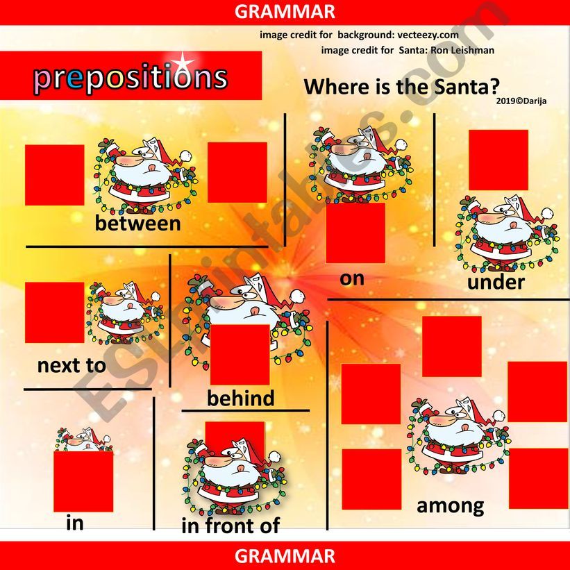 Prepositions of Place with Santa Claus