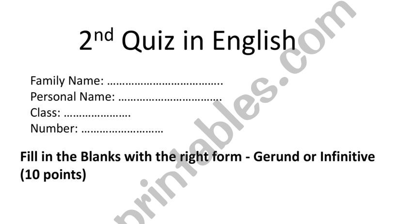 Gerund and Infinitive Test powerpoint