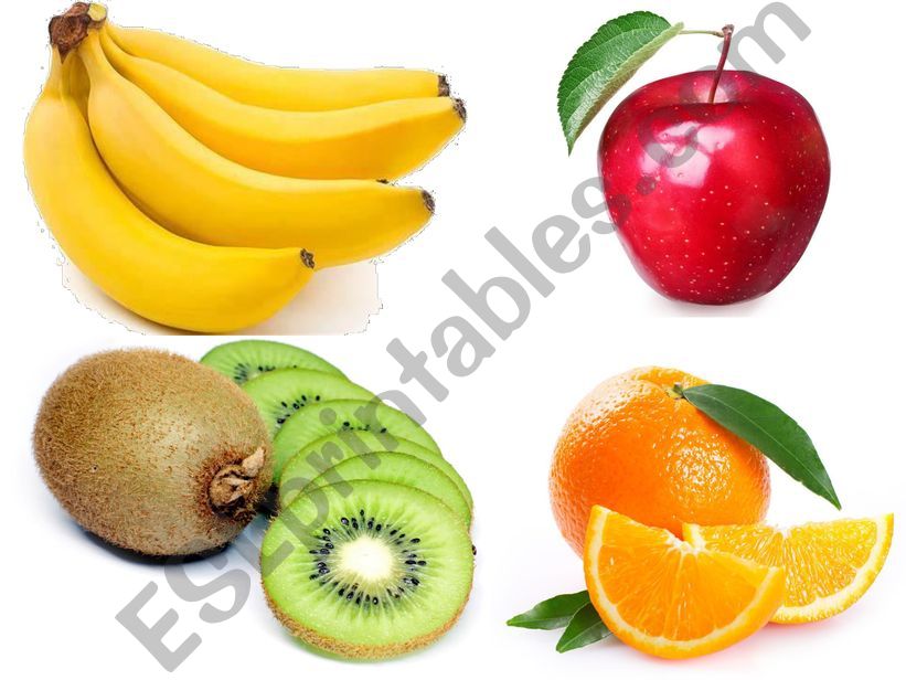 fruits, apple, banana, kiwi, orange