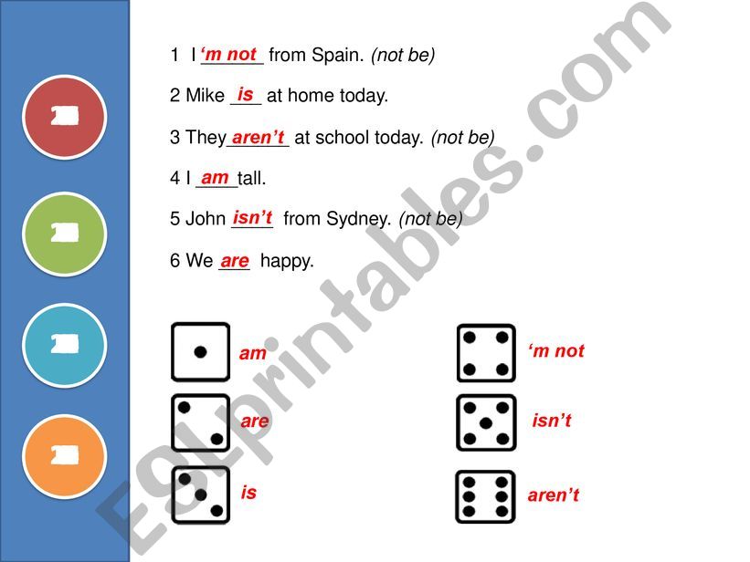 Dice Game; verb to be powerpoint
