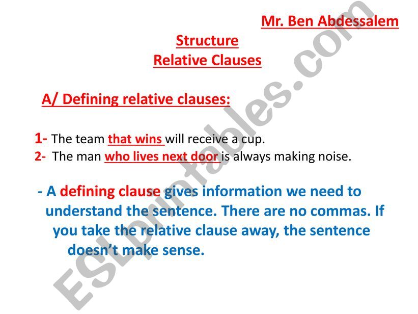 Defining and non-defining relative clauses