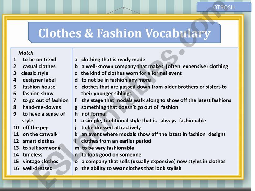 Clothes & Fashion Vocabulary powerpoint