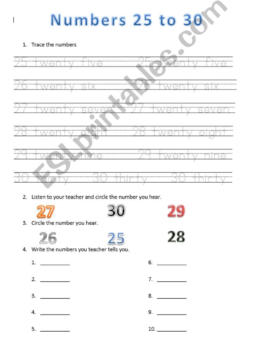 Numbers 25 to 30 practice powerpoint