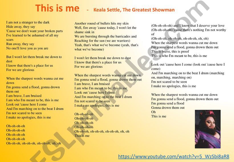 Esl English Powerpoints This Is Me Lyrics Of The Song
