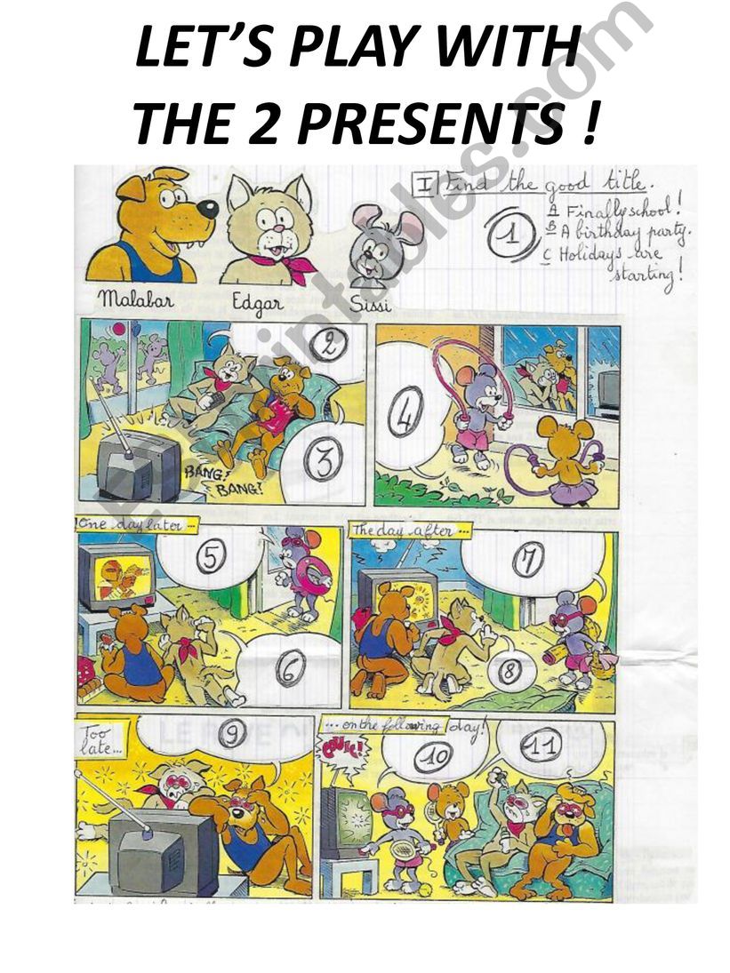 The 2 presents - simple & continuous with comics.