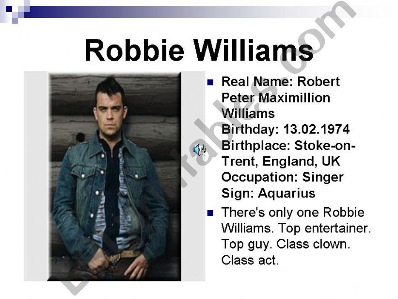 Robie Williams part I powerpoint