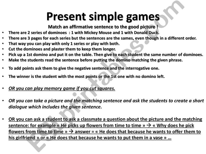 Present simple games with Mickey Mouse and Donald Duck